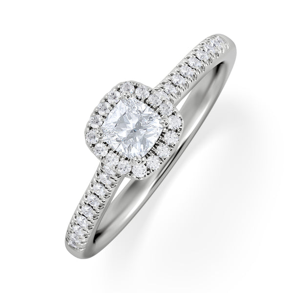 Lumia Cushion Cut Lab Diamond Halo Ring 0.50ct F/VS in 925 Silver